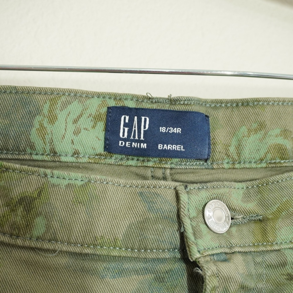 Gap Size 18 Denim Barrel Jeans Olive Green Floral Rose Print High Rise Fall - Picture 6 of 9